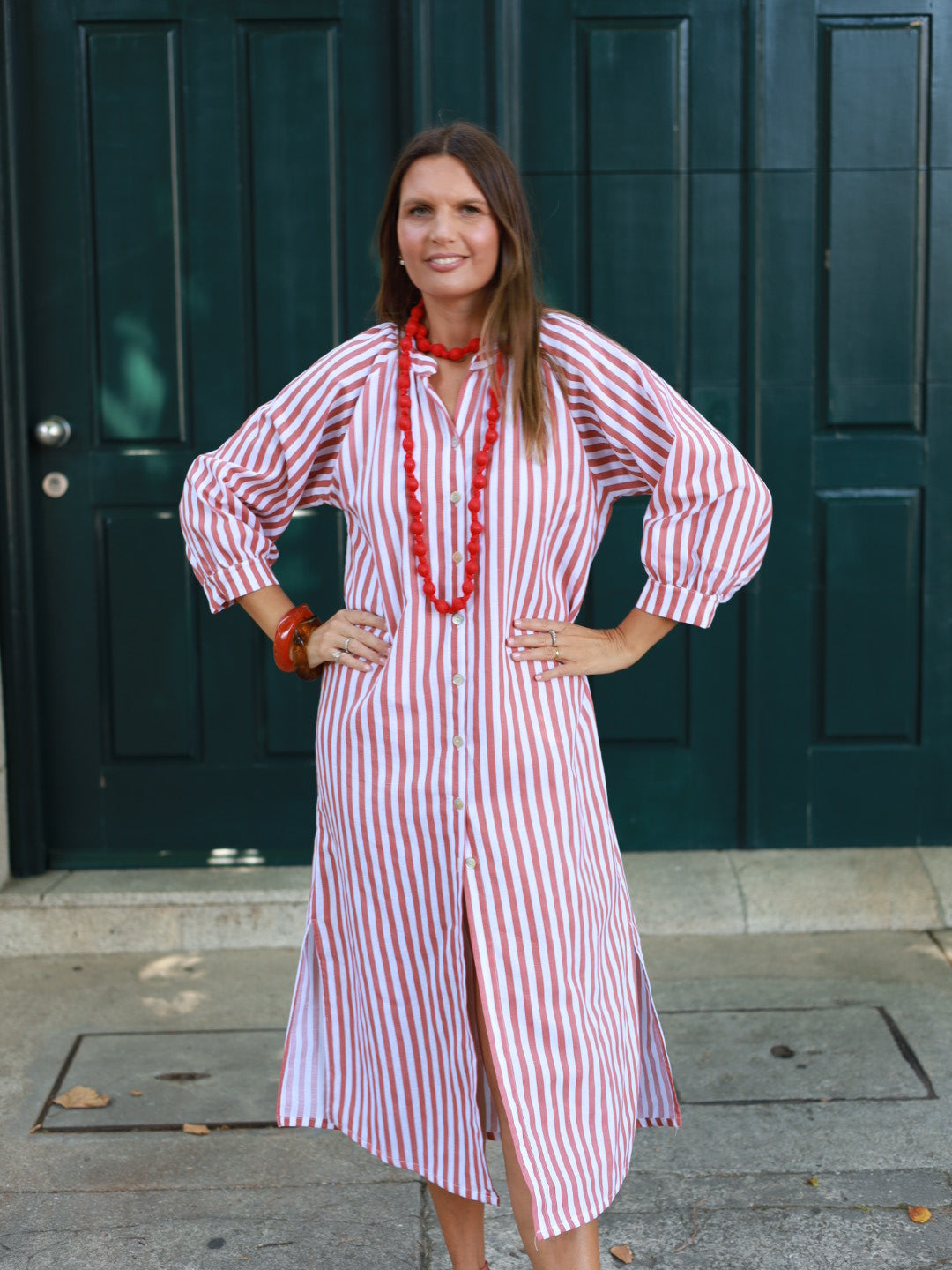 Vestido FRUFRU riscas vermelhas