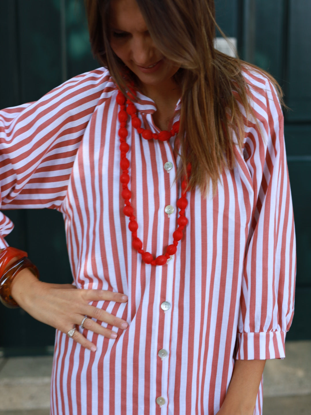Vestido FRUFRU riscas vermelhas
